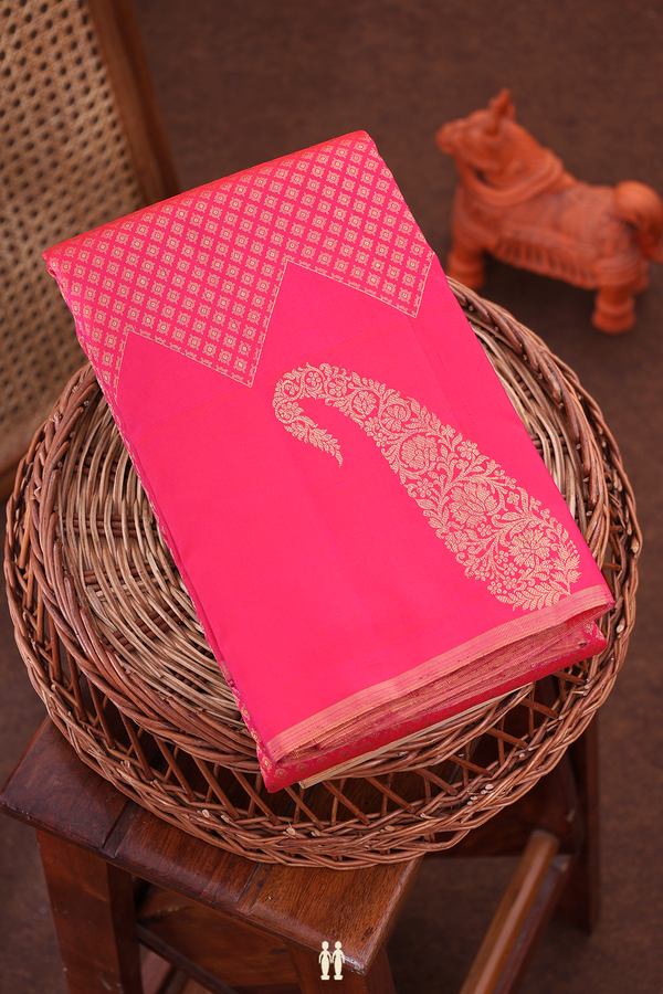 Kanchipuram Silk Saree In Rani Pink With Diamond Buttas