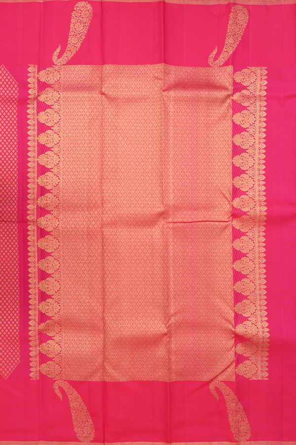 Kanchipuram Silk Saree In Rani Pink With Diamond Buttas
