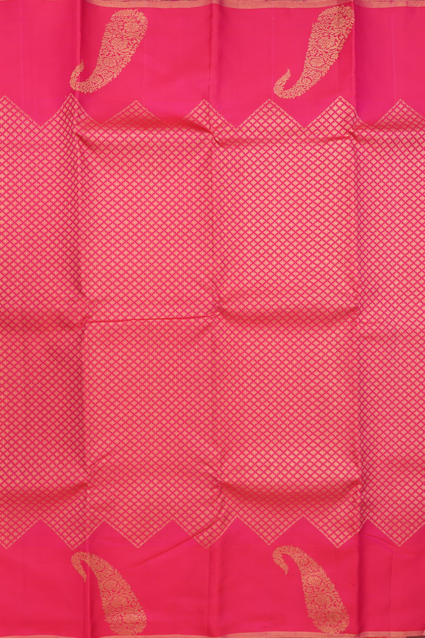 Kanchipuram Silk Saree In Rani Pink With Diamond Buttas