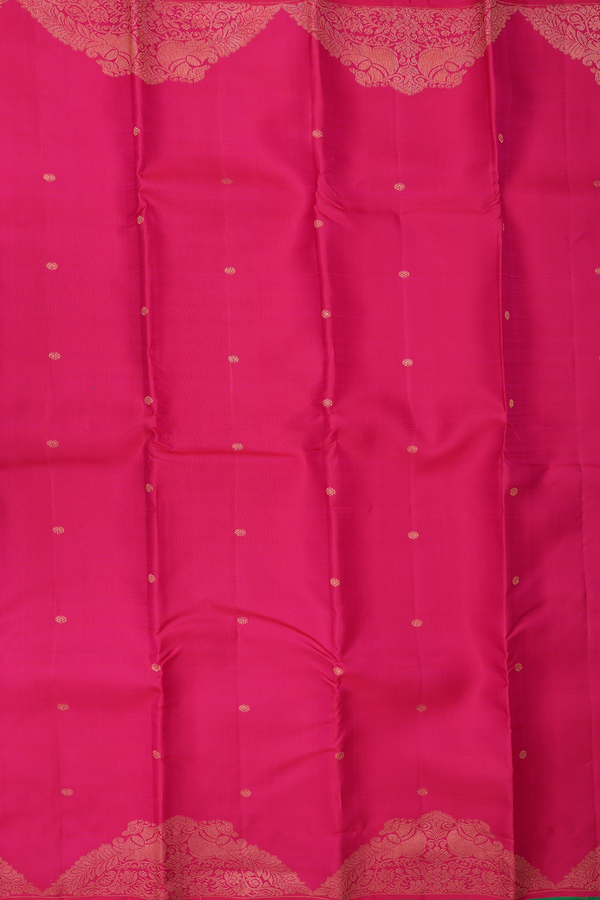 Kanchipuram Silk Saree In Rani Pink With Floral Buttas