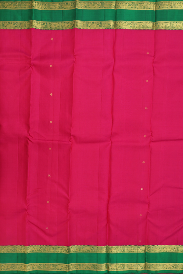 Kanchipuram Silk Saree In Rani Pink With Floral Buttas