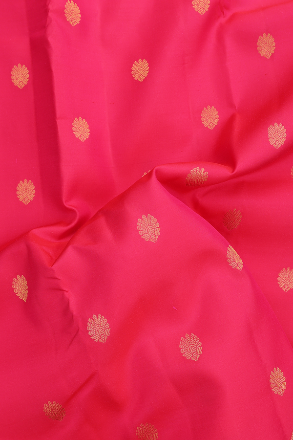 Kanchipuram Silk Saree In Rani Pink With Floral Buttas