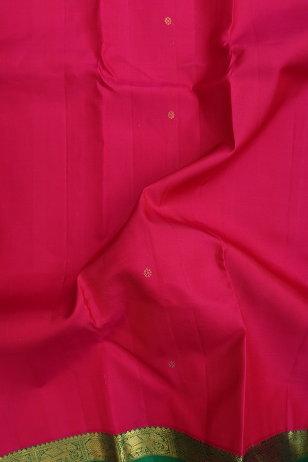 Kanchipuram Silk Saree In Rani Pink With Floral Buttas