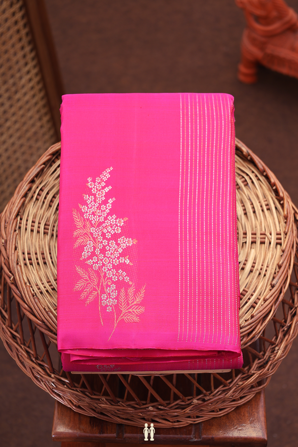 Kanchipuram Silk Saree In Rani Pink With Floral Design