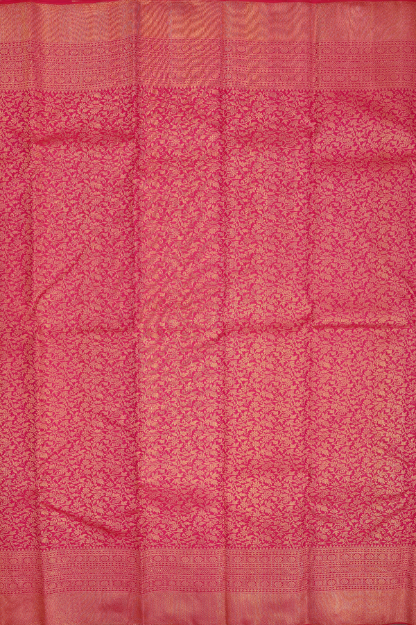 Kanchipuram Silk Saree In Rani Pink With Floral Design