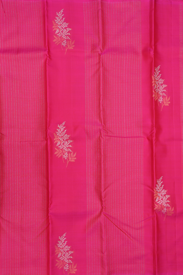 Kanchipuram Silk Saree In Rani Pink With Floral Design