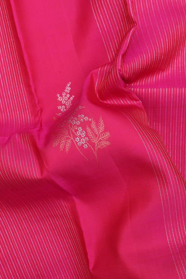 Kanchipuram Silk Saree In Rani Pink With Floral Design