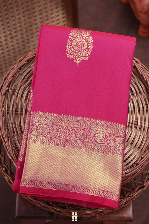 Kanchipuram Silk Saree In Rani Pink With Floral Motifs