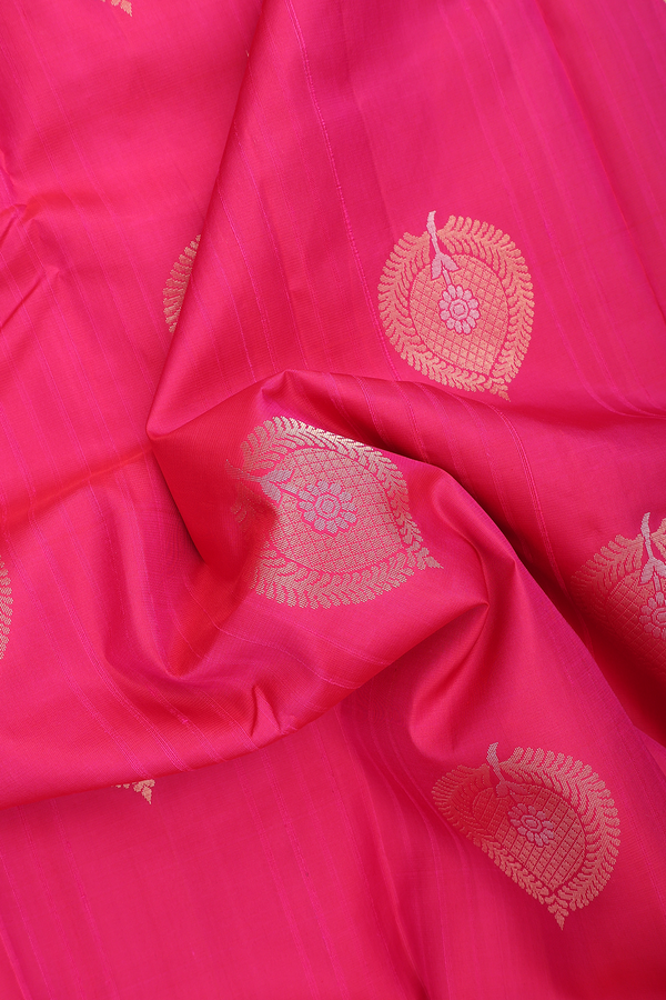 Kanchipuram Silk Saree In Rani Pink With Floral Motifs