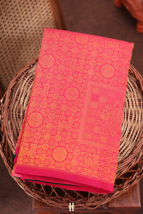 Kanchipuram Silk Saree In Rani Pink With Jacquard Pattern