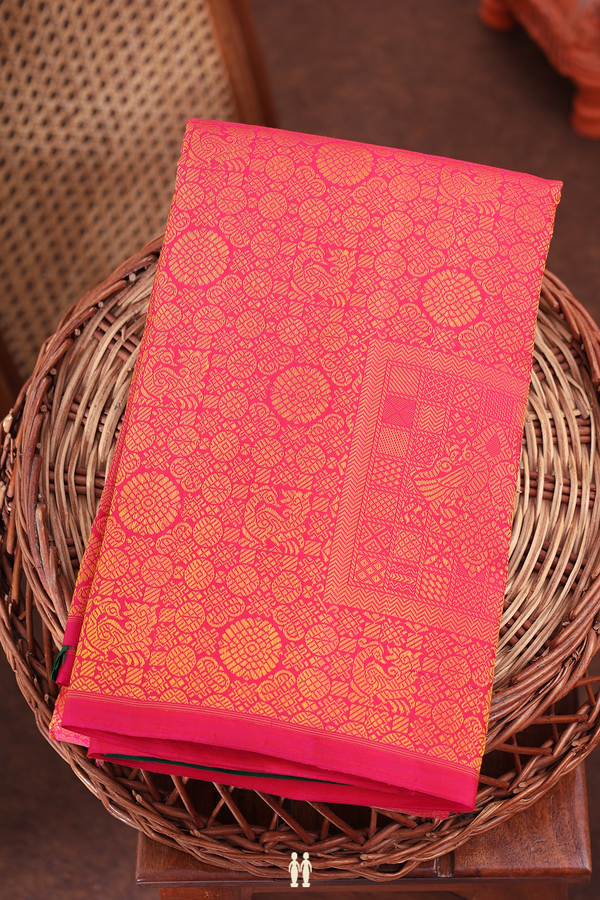 Kanchipuram Silk Saree In Rani Pink With Jacquard Pattern