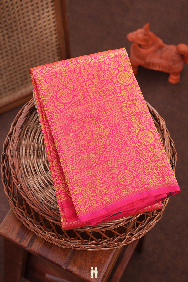 Kanchipuram Silk Saree In Rani Pink With Jacquard Pattern