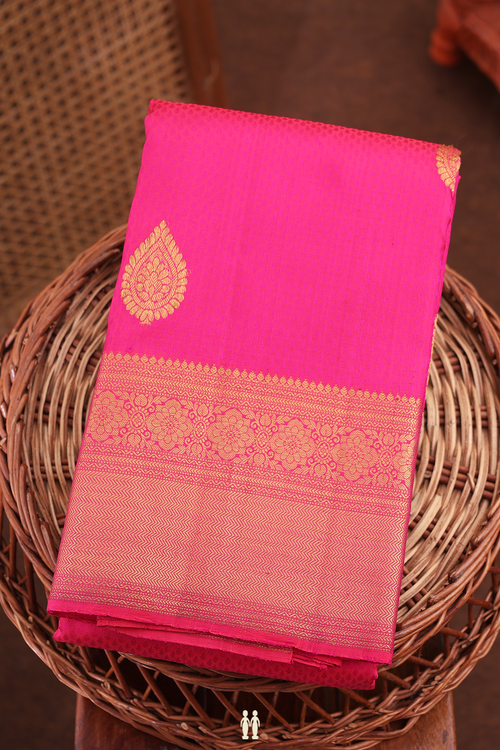 Kanchipuram Silk Saree In Rani Pink With Jacquard Pattern