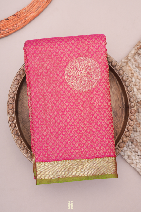 Kanchipuram Silk Saree In Rani Pink With Jacquard Pattern