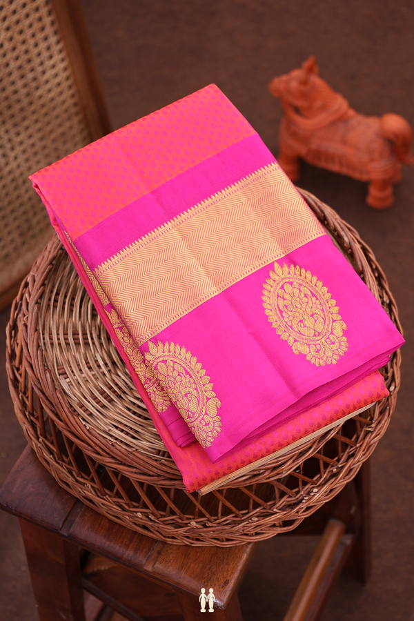 Kanchipuram Silk Saree In Rani Pink With Jacquard Pattern