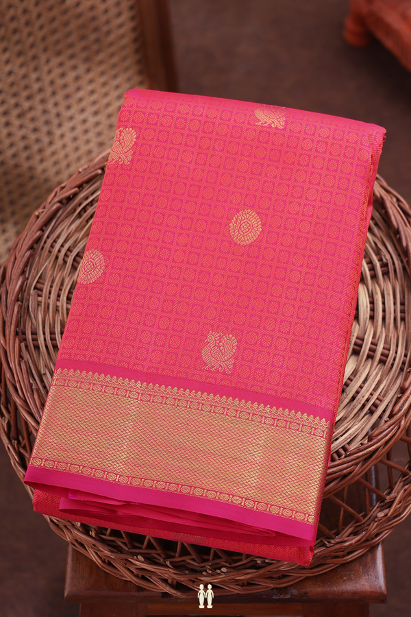 Kanchipuram Silk Saree In Rani Pink With Jacquard Pattern