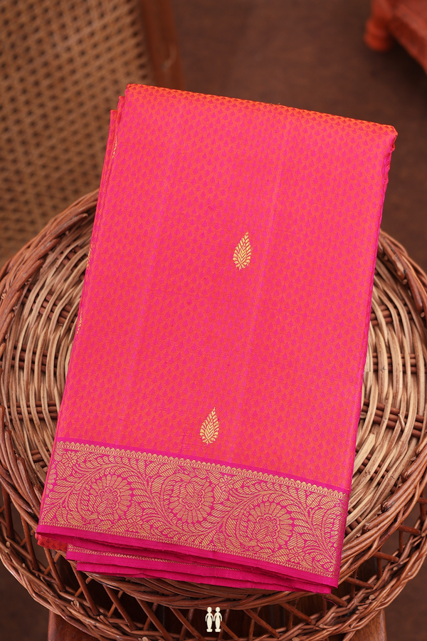 Kanchipuram Silk Saree In Rani Pink With Jacquard Pattern