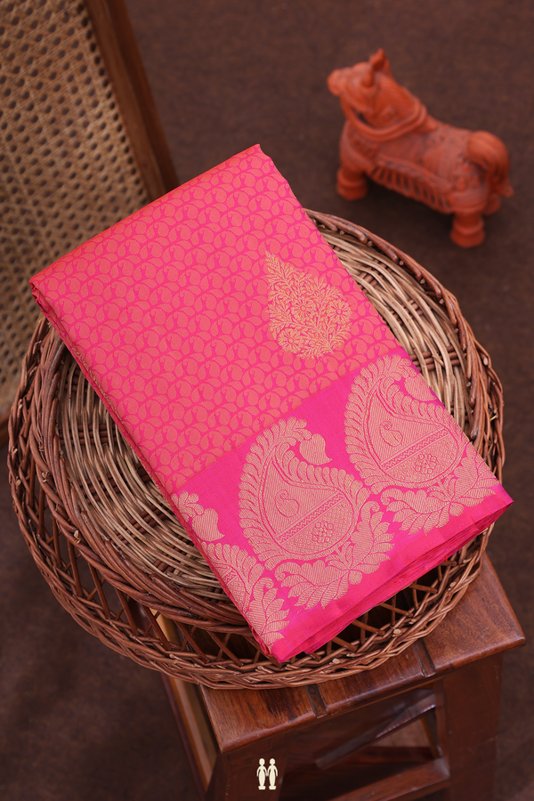 Kanchipuram Silk Saree In Rani Pink With Jacquard Pattern