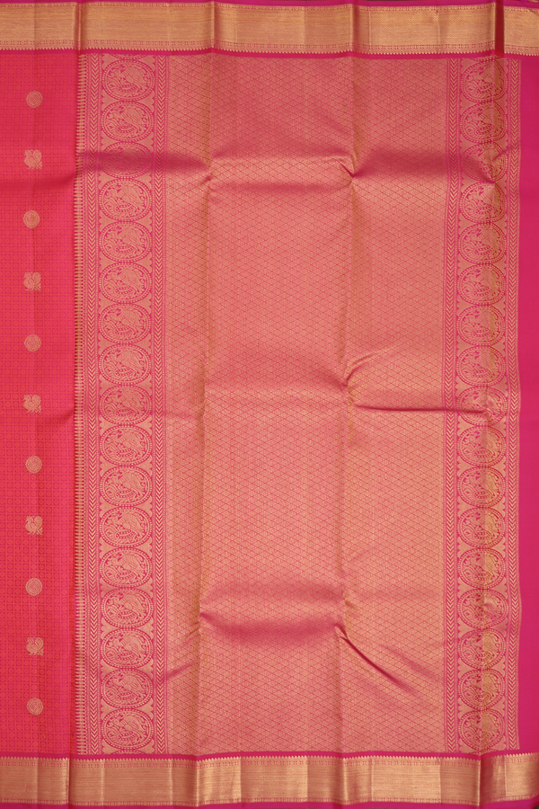 Kanchipuram Silk Saree In Rani Pink With Jacquard Pattern