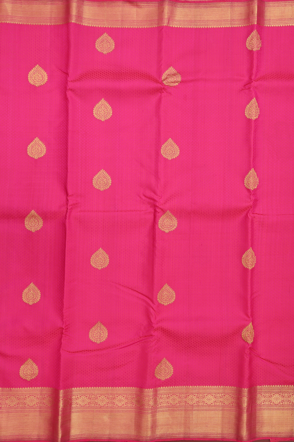 Kanchipuram Silk Saree In Rani Pink With Jacquard Pattern