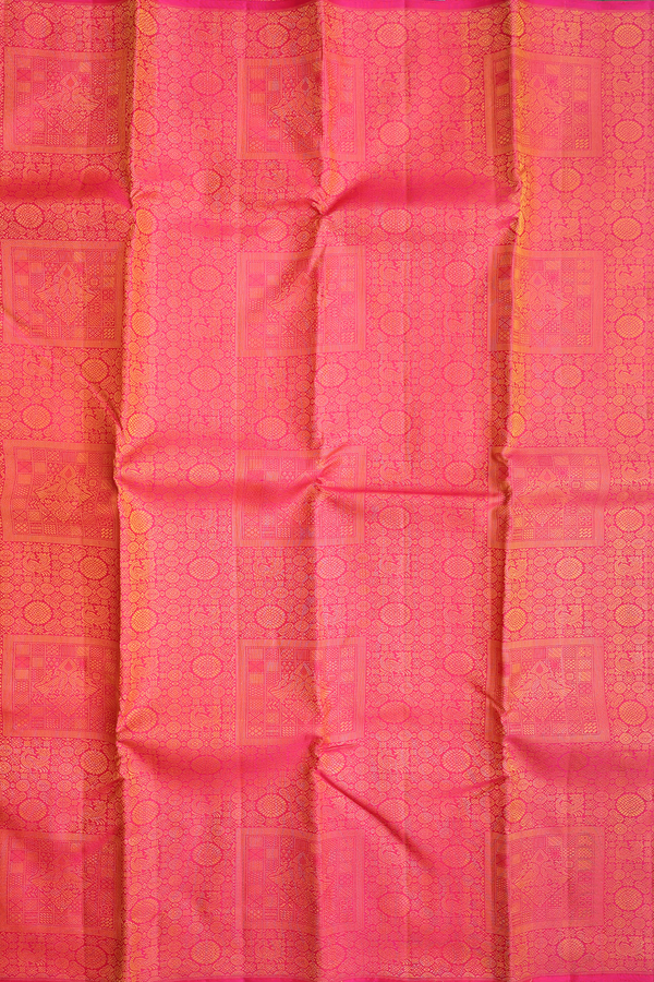 Kanchipuram Silk Saree In Rani Pink With Jacquard Pattern