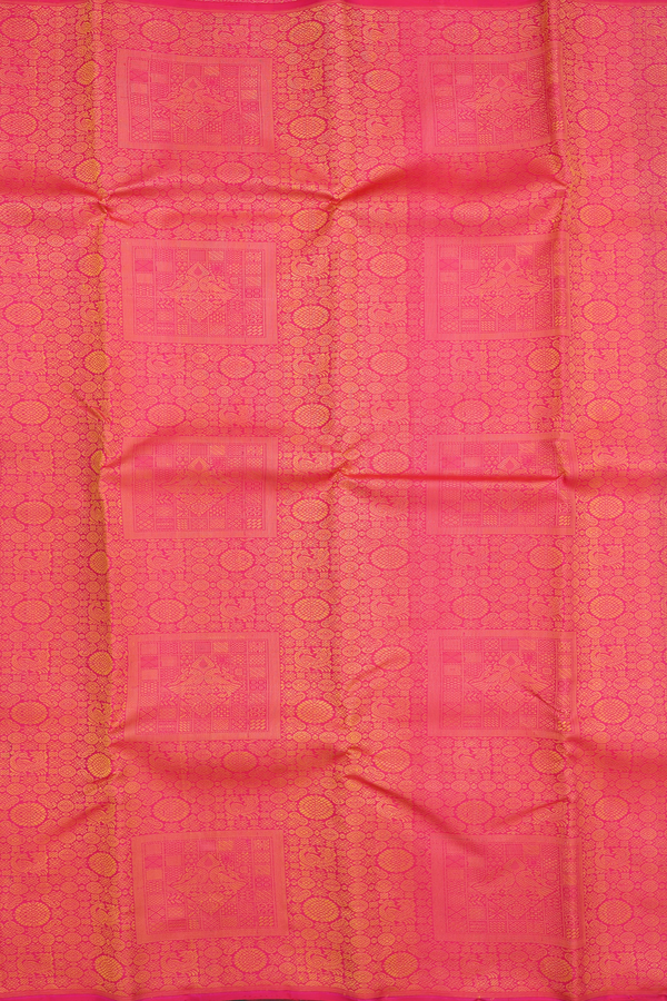 Kanchipuram Silk Saree In Rani Pink With Jacquard Pattern