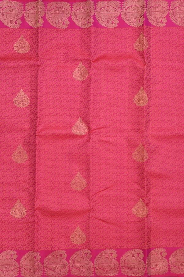 Kanchipuram Silk Saree In Rani Pink With Jacquard Pattern