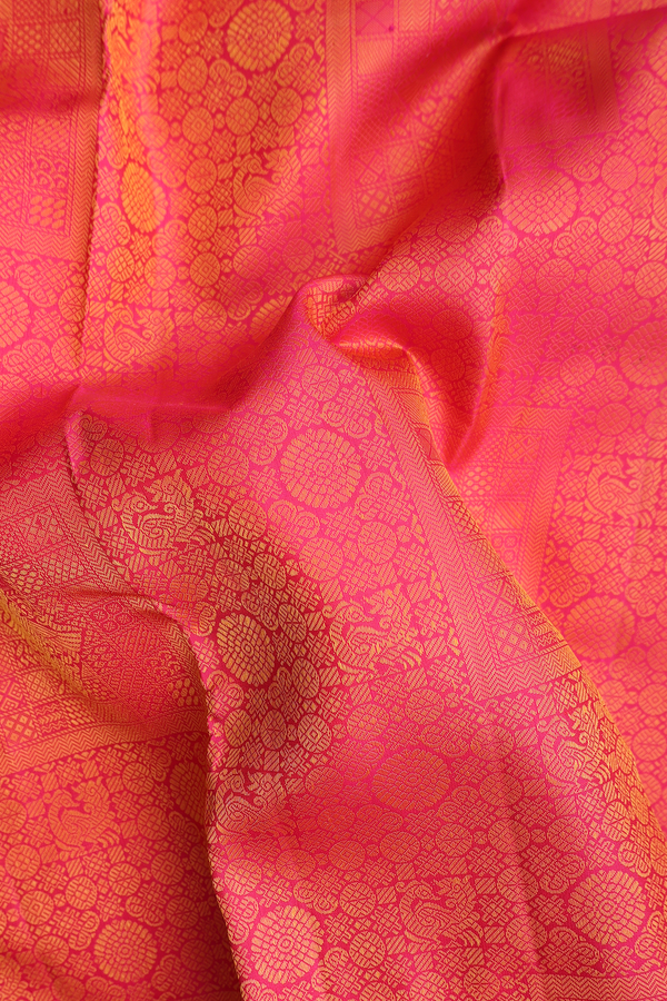 Kanchipuram Silk Saree In Rani Pink With Jacquard Pattern