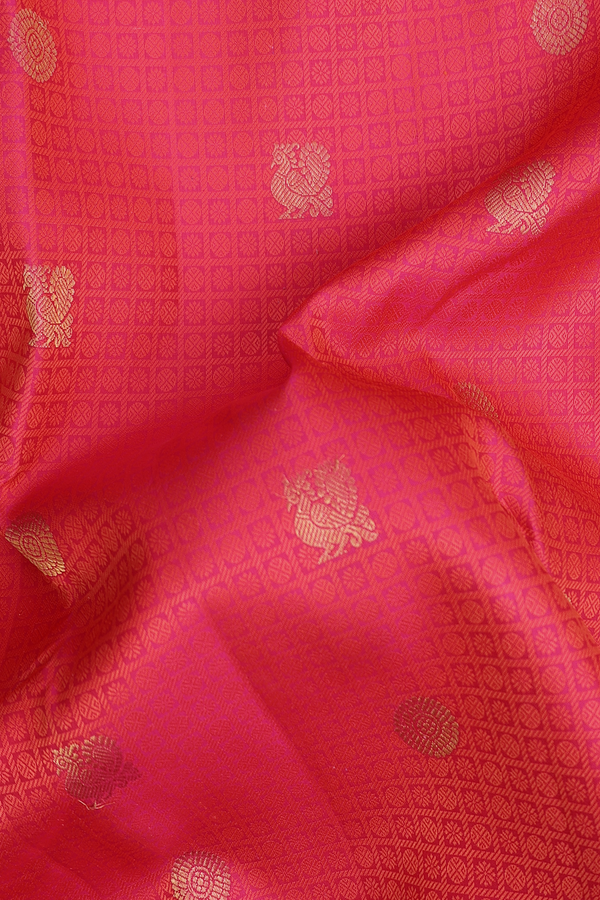 Kanchipuram Silk Saree In Rani Pink With Jacquard Pattern