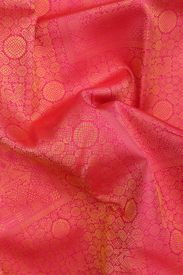 Kanchipuram Silk Saree In Rani Pink With Jacquard Pattern