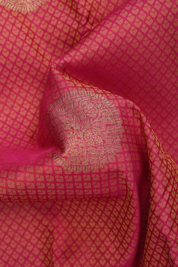 Kanchipuram Silk Saree In Rani Pink With Jacquard Pattern