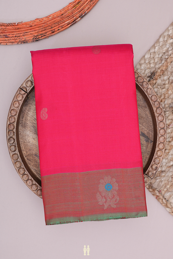Kanchipuram Silk Saree In Rani Pink With Paisley Buttas