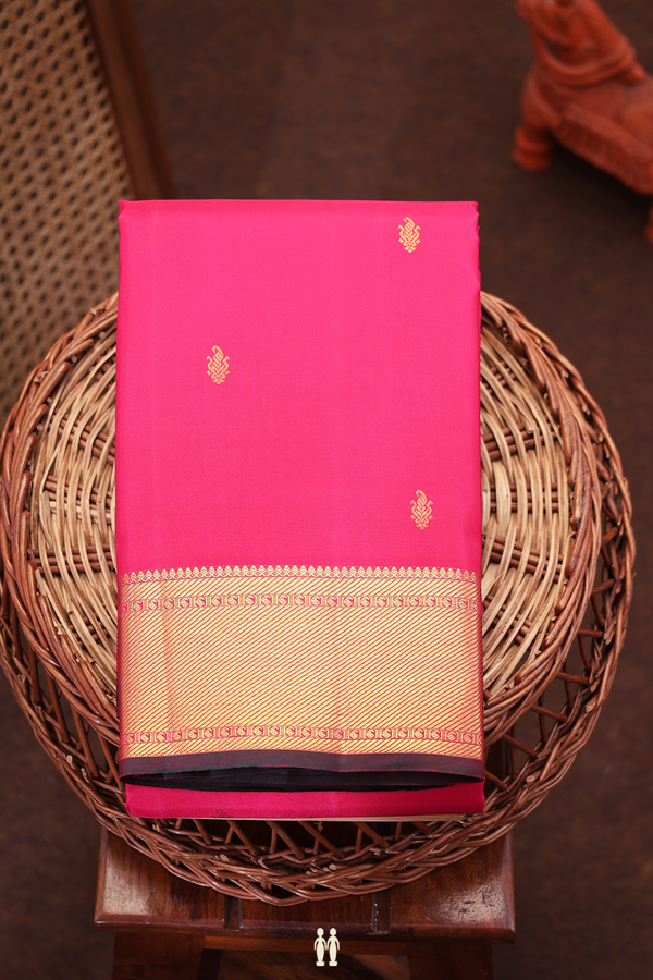Kanchipuram Silk Saree In Rani Pink With Paisley Buttas