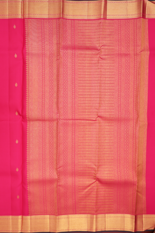 Kanchipuram Silk Saree In Rani Pink With Paisley Buttas