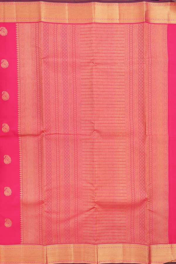 Kanchipuram Silk Saree In Rani Pink With Paisley Buttas