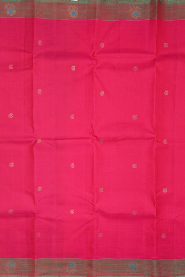 Kanchipuram Silk Saree In Rani Pink With Paisley Buttas