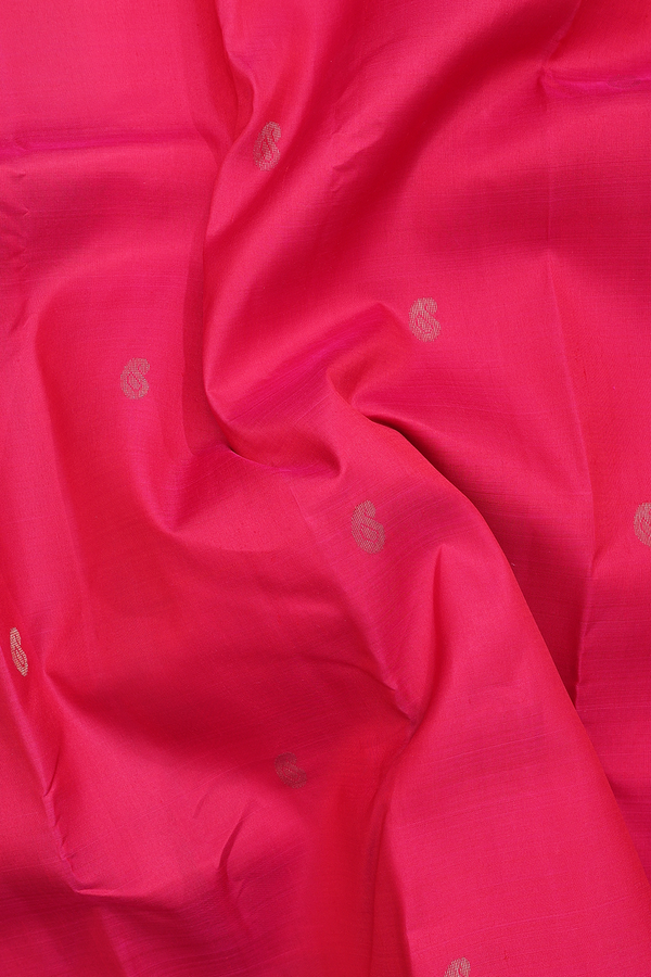 Kanchipuram Silk Saree In Rani Pink With Paisley Buttas