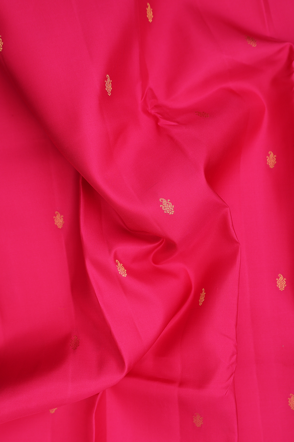 Kanchipuram Silk Saree In Rani Pink With Paisley Buttas