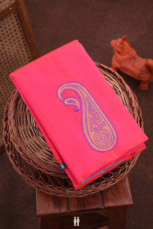 Kanchipuram Silk Saree In Rani Pink With Paisley Design