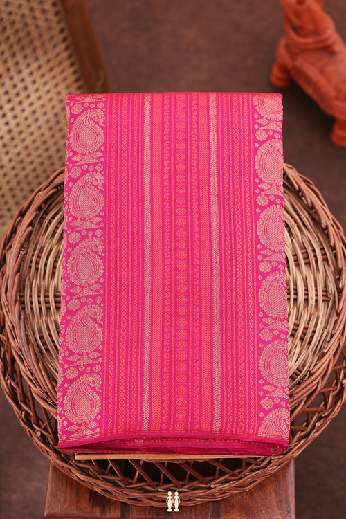 Kanchipuram Silk Saree In Rani Pink With Paisley Design