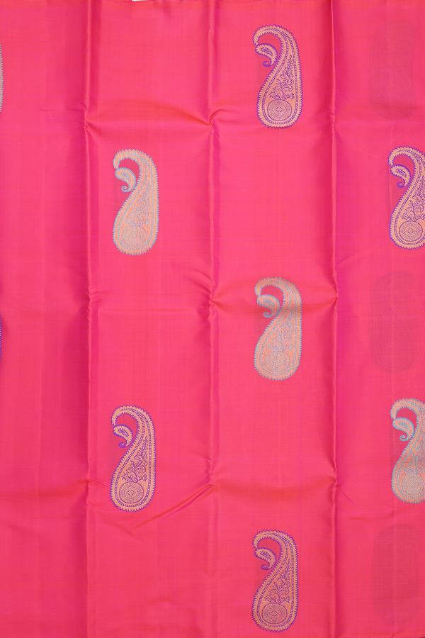 Kanchipuram Silk Saree In Rani Pink With Paisley Design
