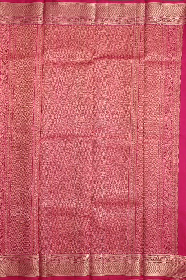 Kanchipuram Silk Saree In Rani Pink With Peacock Buttas