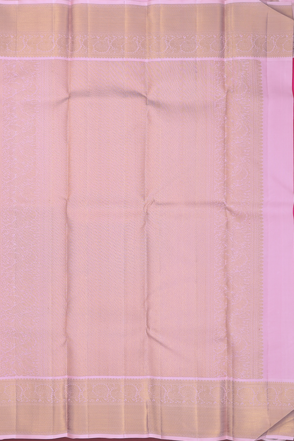 Kanchipuram Silk Saree In Rani Pink With Peacock Buttas