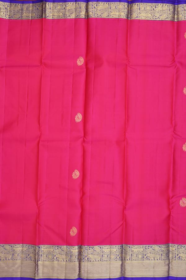 Kanchipuram Silk Saree In Rani Pink With Peacock Buttas