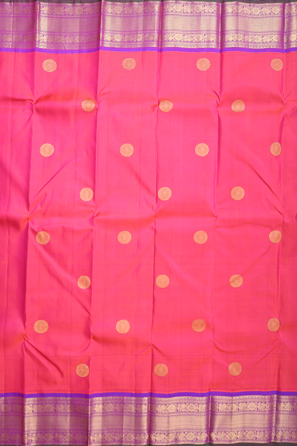 Kanchipuram Silk Saree In Rani Pink With Chakram Buttas