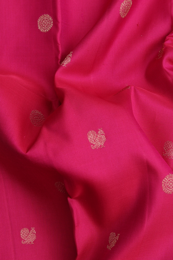Kanchipuram Silk Saree In Rani Pink With Peacock Buttas