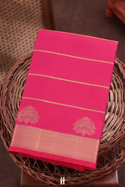 Kanchipuram Silk Saree In Rani Pink With Stripes Design