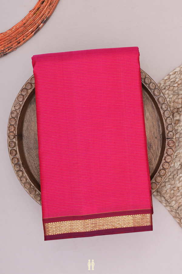 Kanchipuram Silk Saree In Rani Pink With Stripes Design