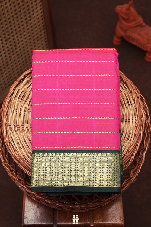 Kanchipuram Silk Saree In Rani Pink With Stripes Design
