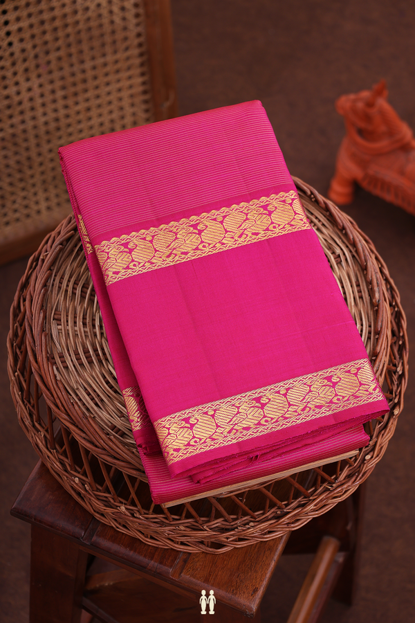 Kanchipuram Silk Saree In Rani Pink With Stripes Design